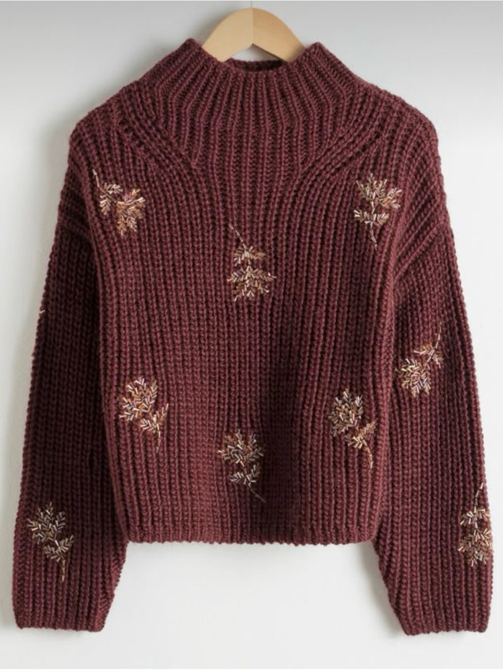 & Other Stories Burgundy Chunky Beaded Knit Sweater Alpaca/Wool Blend